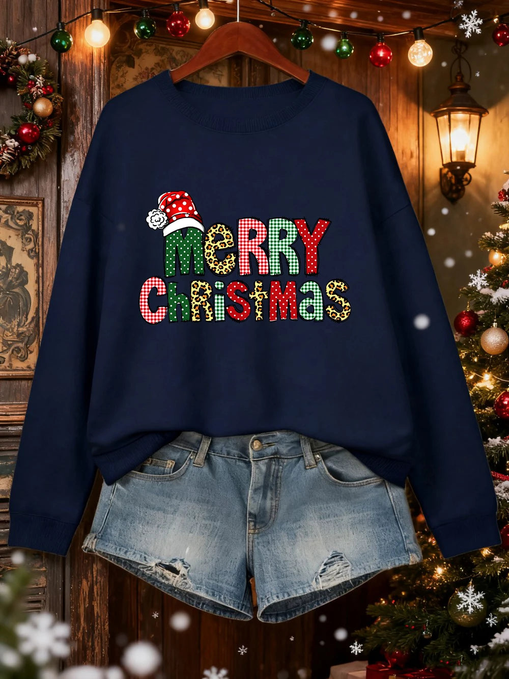Merry Christmas Colorful Letter Prints Sweatshirts Womens Loose Casual Hoodies Fleece Warm Crewneck Pullover Winter Soft Clothes