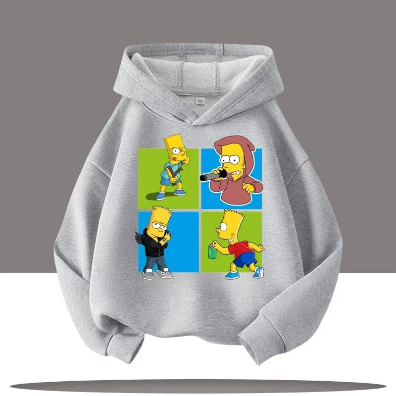 2025 New Style Boys' Sport Shirt Girls' Casual Top Simpson Bart Cartoon Print Children's Hooded Coat Fall/Winter Clothing
