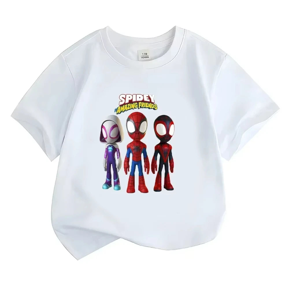 Summer Spidey His Amazing Friends Children's T-shirts Kid Tshirts Comfortable Cotton Kid Tee Tops Pattern Boys Girl Short Sleeve