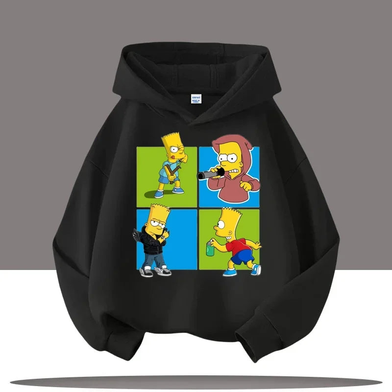 2025 New Style Boys' Sport Shirt Girls' Casual Top Simpson Bart Cartoon Print Children's Hooded Coat Fall/Winter Clothing