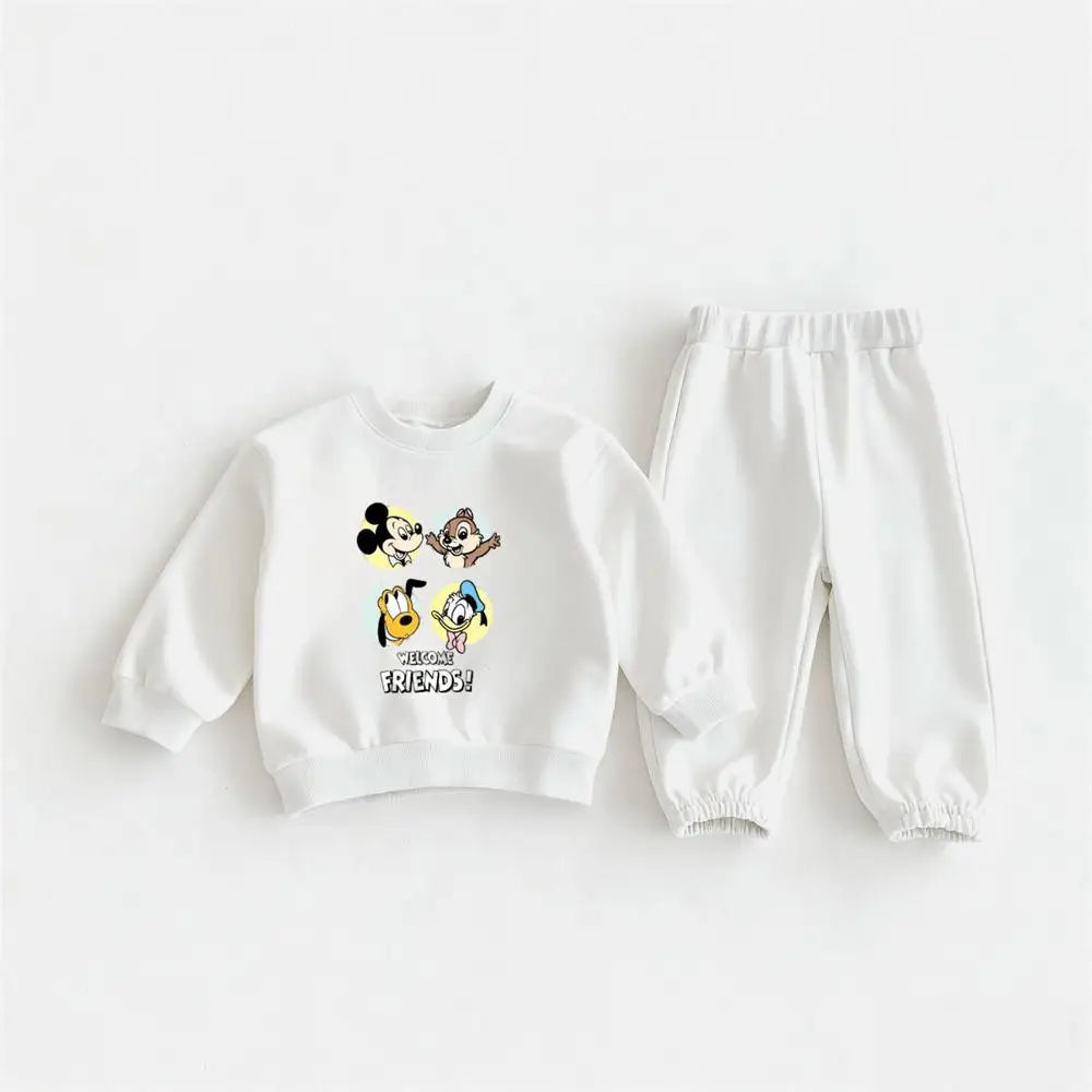 Cartoon Stitch Printed Sweatshirt Loose Pants Two Piece Set Kids 2026 Autumn Clothing Cute Hoodie All-match Pants For Girls