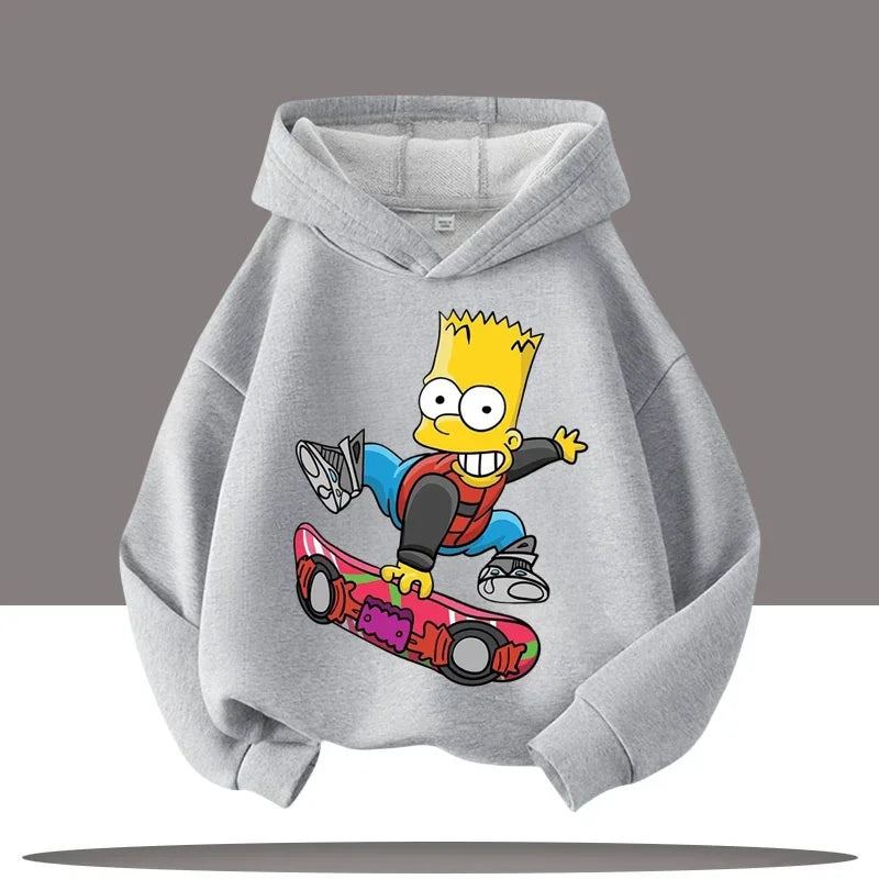 2025 New Style Boys' Sport Shirt Girls' Casual Top Simpson Bart Cartoon Print Children's Hooded Coat Fall/Winter Clothing