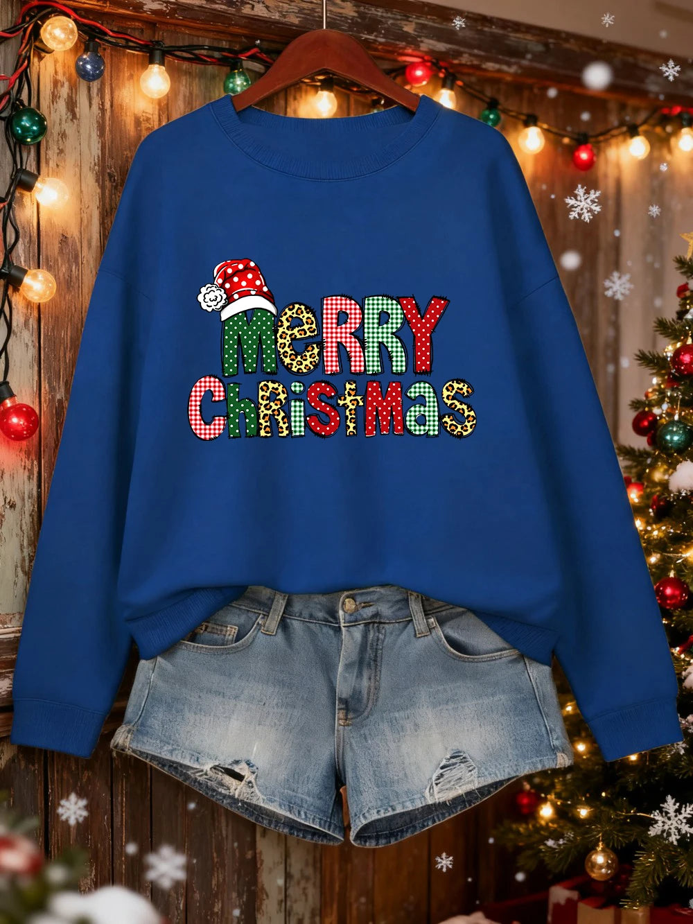Merry Christmas Colorful Letter Prints Sweatshirts Womens Loose Casual Hoodies Fleece Warm Crewneck Pullover Winter Soft Clothes