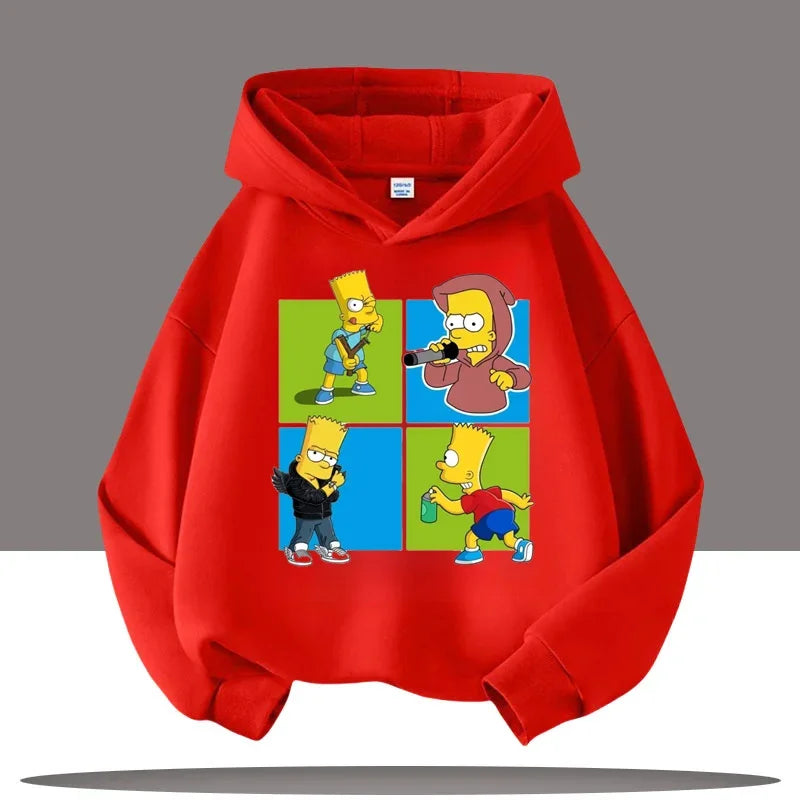 2025 New Style Boys' Sport Shirt Girls' Casual Top Simpson Bart Cartoon Print Children's Hooded Coat Fall/Winter Clothing