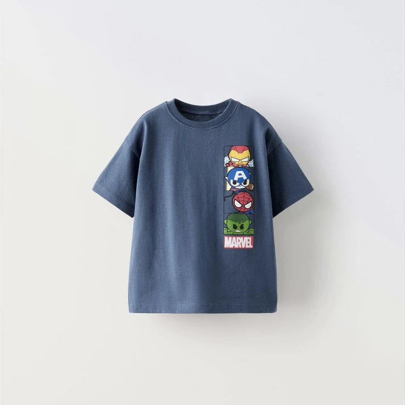 Boys Clothes Trendy Casual T-Shirt Short Sleeve Tops Child Simple Versatile Tees 2025 Summer Baby Print T Crewneck Base Shirt
