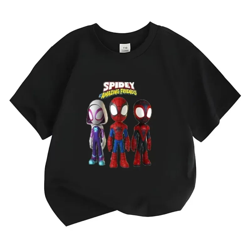 Summer Spidey His Amazing Friends Children's T-shirts Kid Tshirts Comfortable Cotton Kid Tee Tops Pattern Boys Girl Short Sleeve