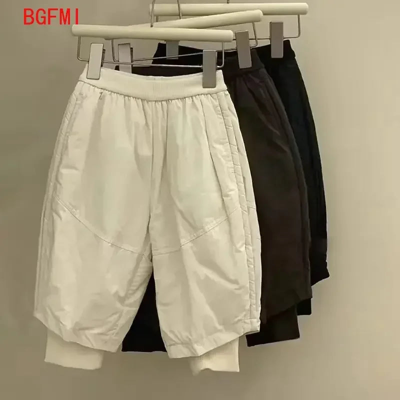 1-10Y Boys Girls Autumn Winter Clothing Thin Cotton-padded Trousers Ankle Binding Pants Loose Fake Two Items Casual Pants