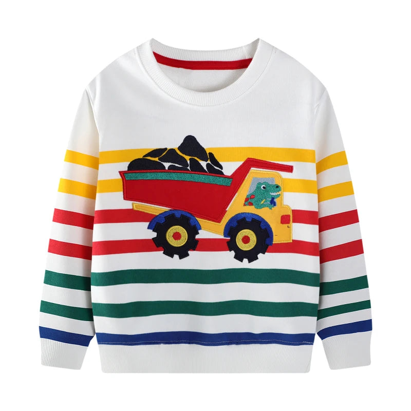 Little maven Children’s Clothing 2025 Autumn Baby Boys Sweatshirt Spring Cotton Cartoon Excavator Toddler Kids Clothes 2-7 year
