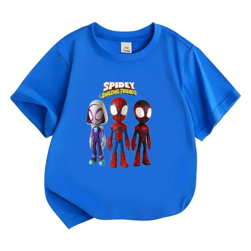 Summer Spidey His Amazing Friends Children's T-shirts Kid Tshirts Comfortable Cotton Kid Tee Tops Pattern Boys Girl Short Sleeve