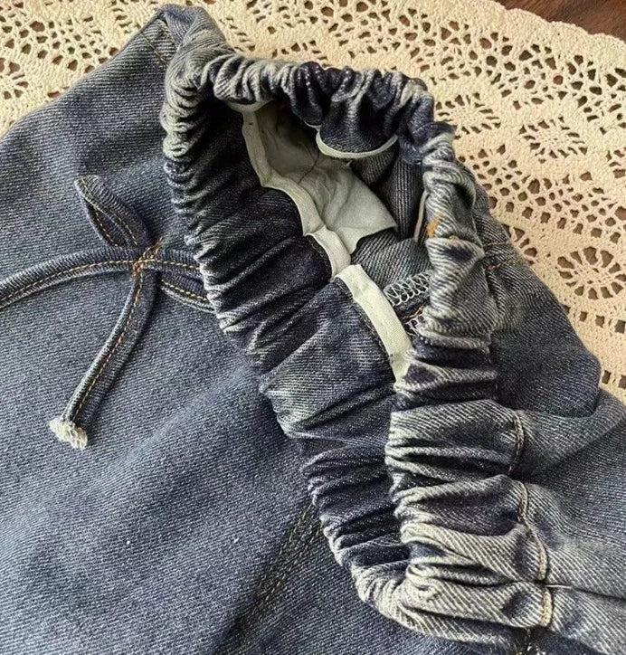 Kids Baby Girls Jeans 2025 Autumn Bow Solid Color Wide Leg Pant Elastic Waist Pocket Children Little Girls Straight Leg Pants