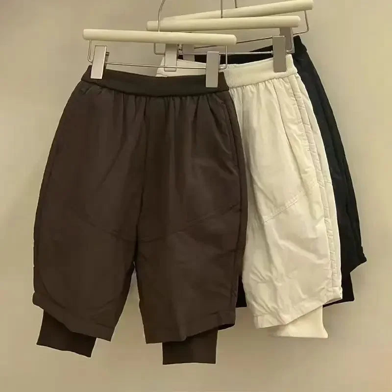 1-10Y Boys Girls Autumn Winter Clothing Thin Cotton-padded Trousers Ankle Binding Pants Loose Fake Two Items Casual Pants