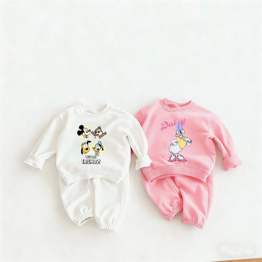 Cartoon Stitch Printed Sweatshirt Loose Pants Two Piece Set Kids 2026 Autumn Clothing Cute Hoodie All-match Pants For Girls