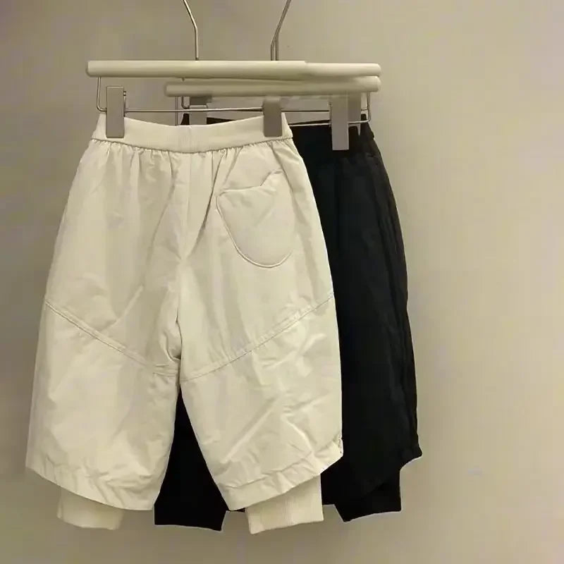 1-10Y Boys Girls Autumn Winter Clothing Thin Cotton-padded Trousers Ankle Binding Pants Loose Fake Two Items Casual Pants