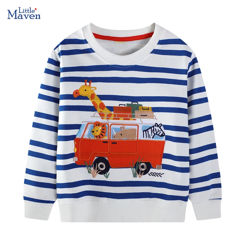 Little maven Baby Boys 2025 Autumn Spring Children’s Clothing Cotton Cartoon Animals Sweatshirt Toddler Kids Clothes 2-7 year