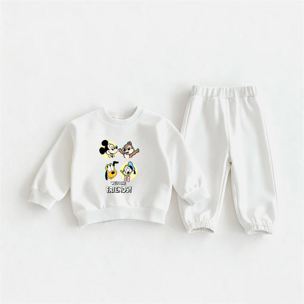 Cartoon Stitch Printed Sweatshirt Loose Pants Two Piece Set Kids 2026 Autumn Clothing Cute Hoodie All-match Pants For Girls