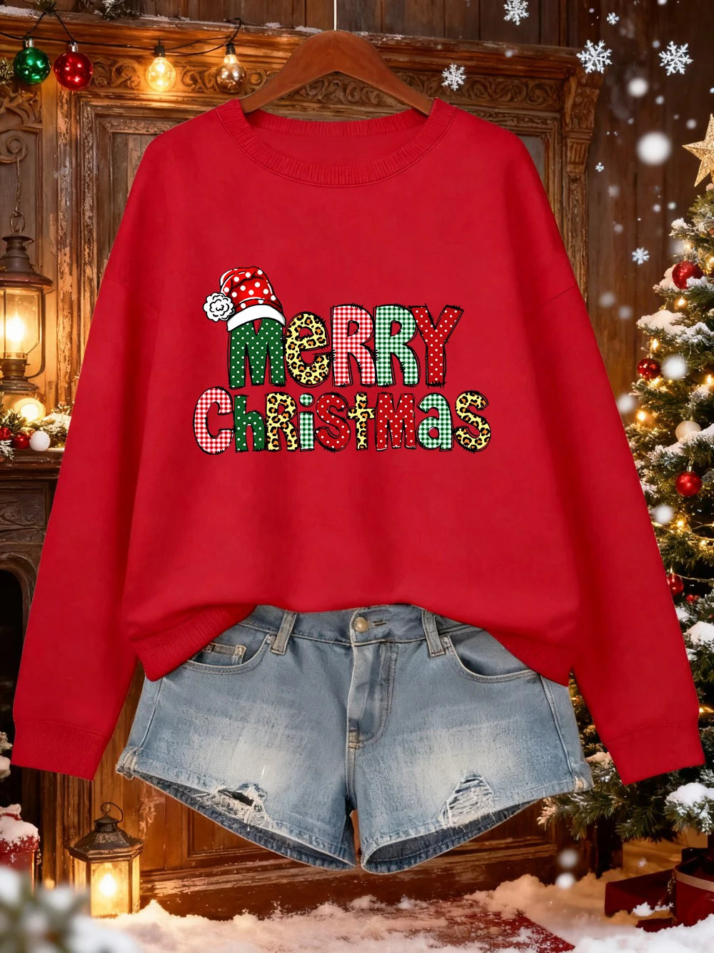 Merry Christmas Colorful Letter Prints Sweatshirts Womens Loose Casual Hoodies Fleece Warm Crewneck Pullover Winter Soft Clothes