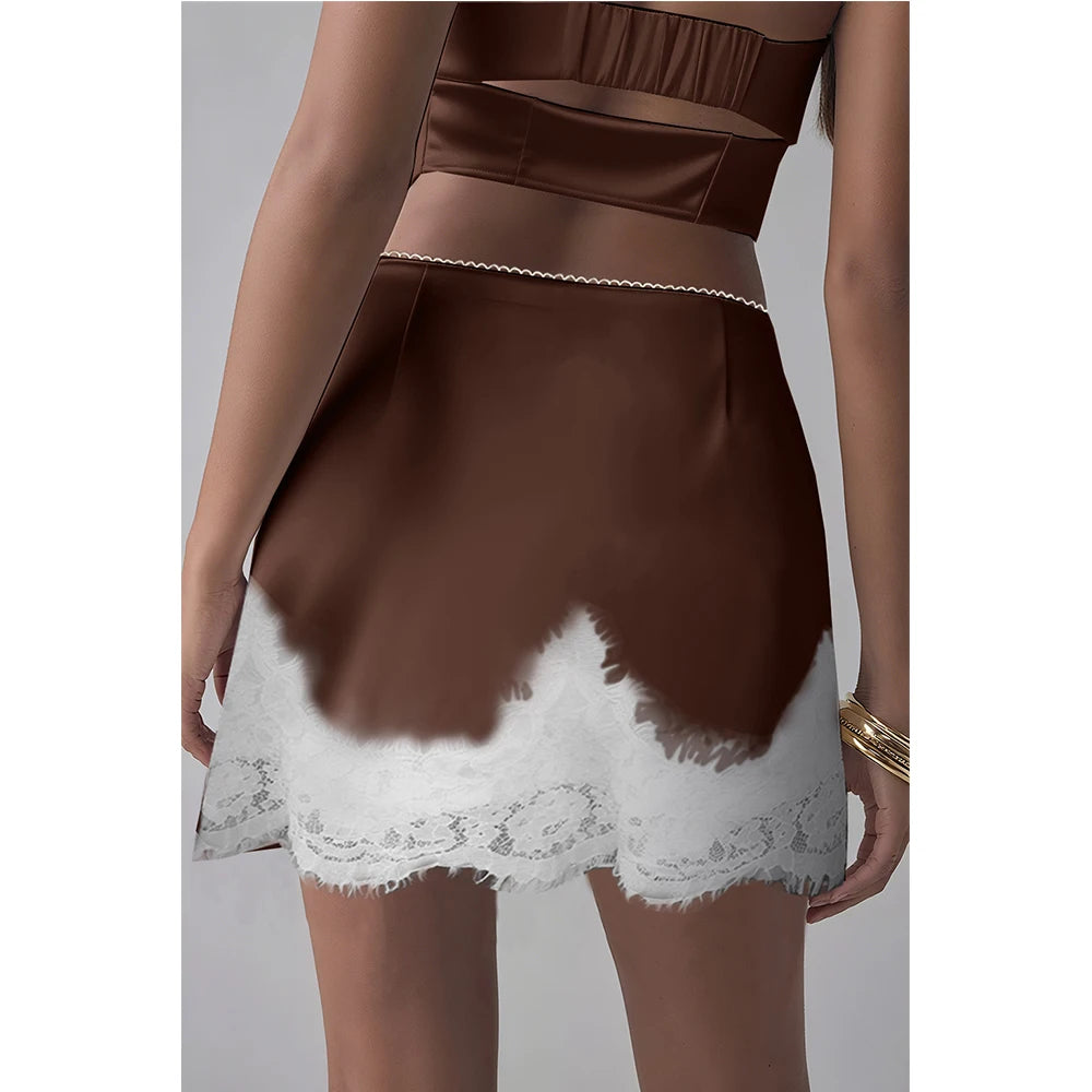 Sweet Satin Lace Mini Skirt