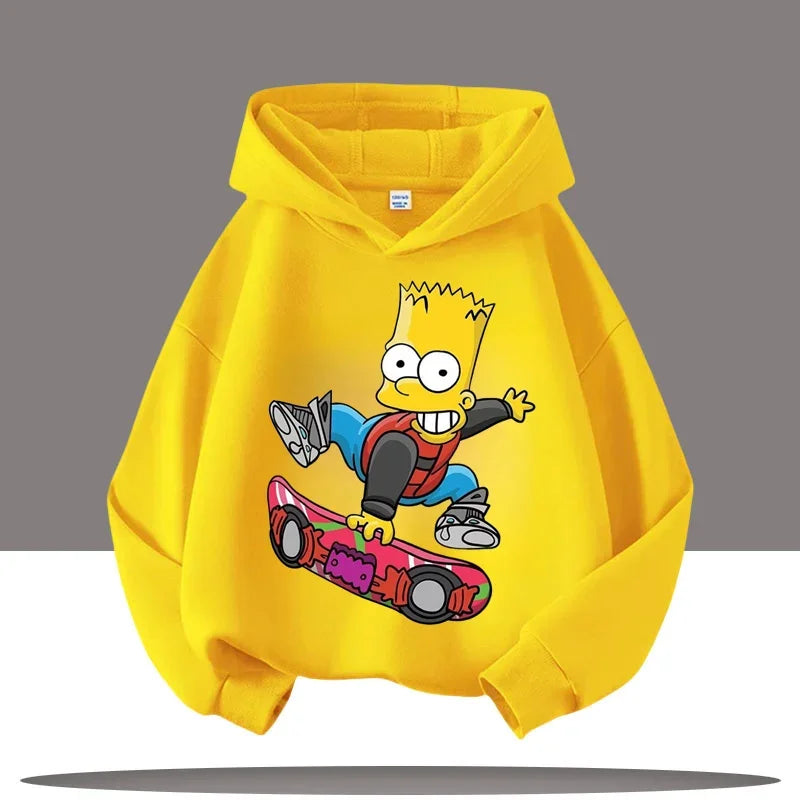 2025 New Style Boys' Sport Shirt Girls' Casual Top Simpson Bart Cartoon Print Children's Hooded Coat Fall/Winter Clothing