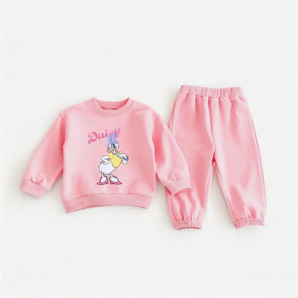 Cartoon Stitch Printed Sweatshirt Loose Pants Two Piece Set Kids 2026 Autumn Clothing Cute Hoodie All-match Pants For Girls