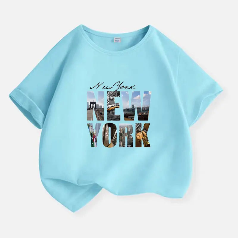 New 2025 Summer Casual Children's New York letter Teen T-shirt Boys T Shirt Boys Clothes Print Cotton T Shirts Kids Clothes