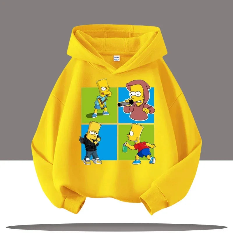 2025 New Style Boys' Sport Shirt Girls' Casual Top Simpson Bart Cartoon Print Children's Hooded Coat Fall/Winter Clothing