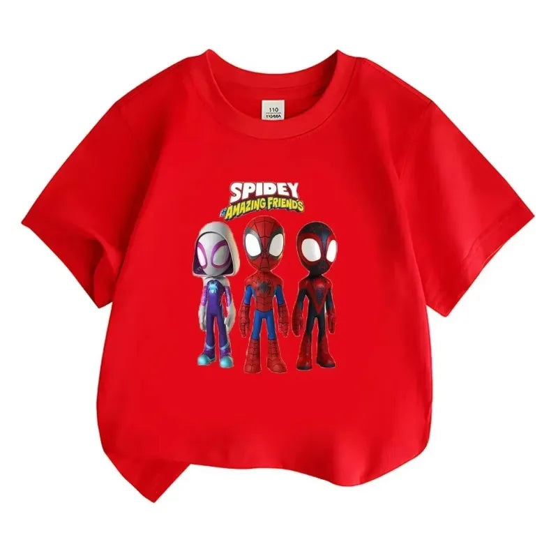 Summer Spidey His Amazing Friends Children's T-shirts Kid Tshirts Comfortable Cotton Kid Tee Tops Pattern Boys Girl Short Sleeve