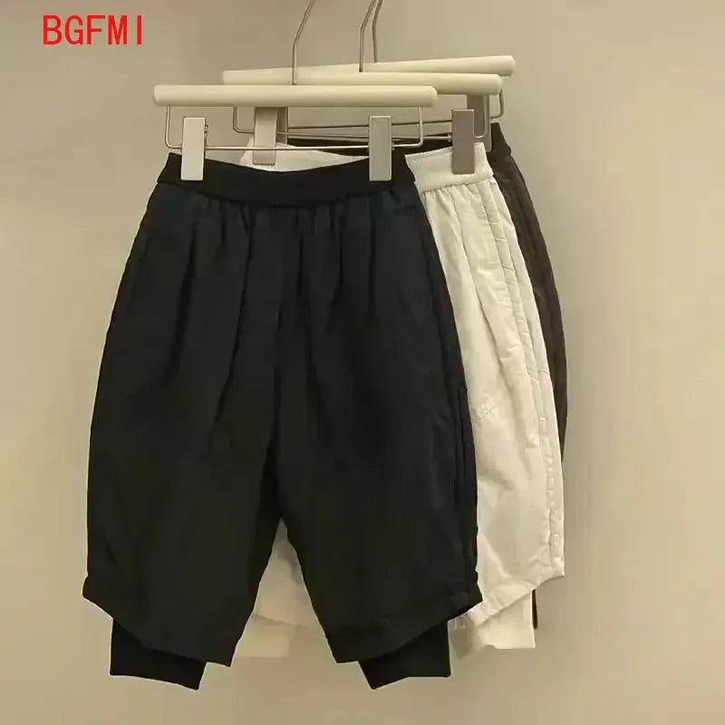 1-10Y Boys Girls Autumn Winter Clothing Thin Cotton-padded Trousers Ankle Binding Pants Loose Fake Two Items Casual Pants
