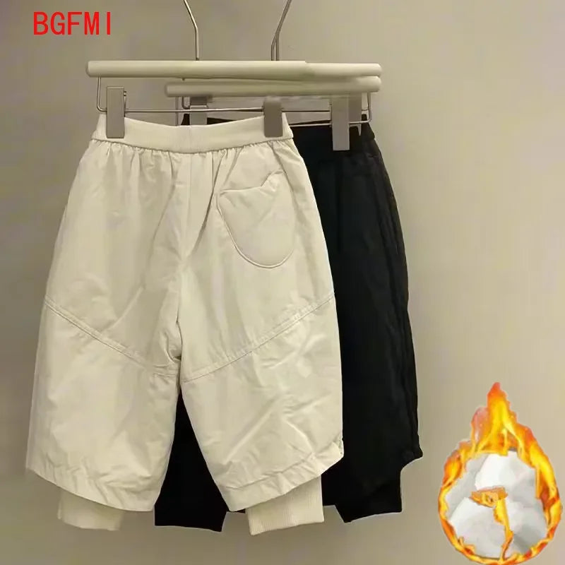 1-10Y Boys Girls Autumn Winter Clothing Thin Cotton-padded Trousers Ankle Binding Pants Loose Fake Two Items Casual Pants