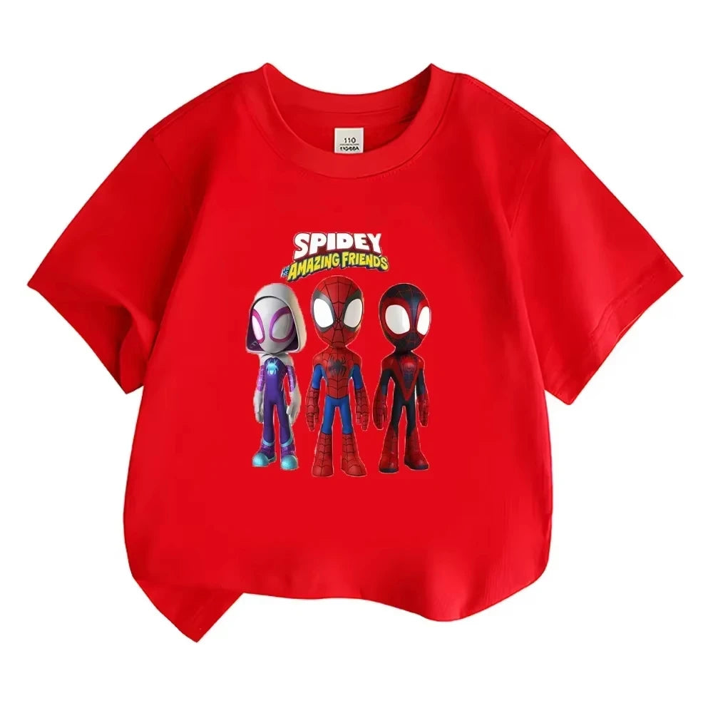 Summer Spidey His Amazing Friends Children's T-shirts Kid Tshirts Comfortable Cotton Kid Tee Tops Pattern Boys Girl Short Sleeve