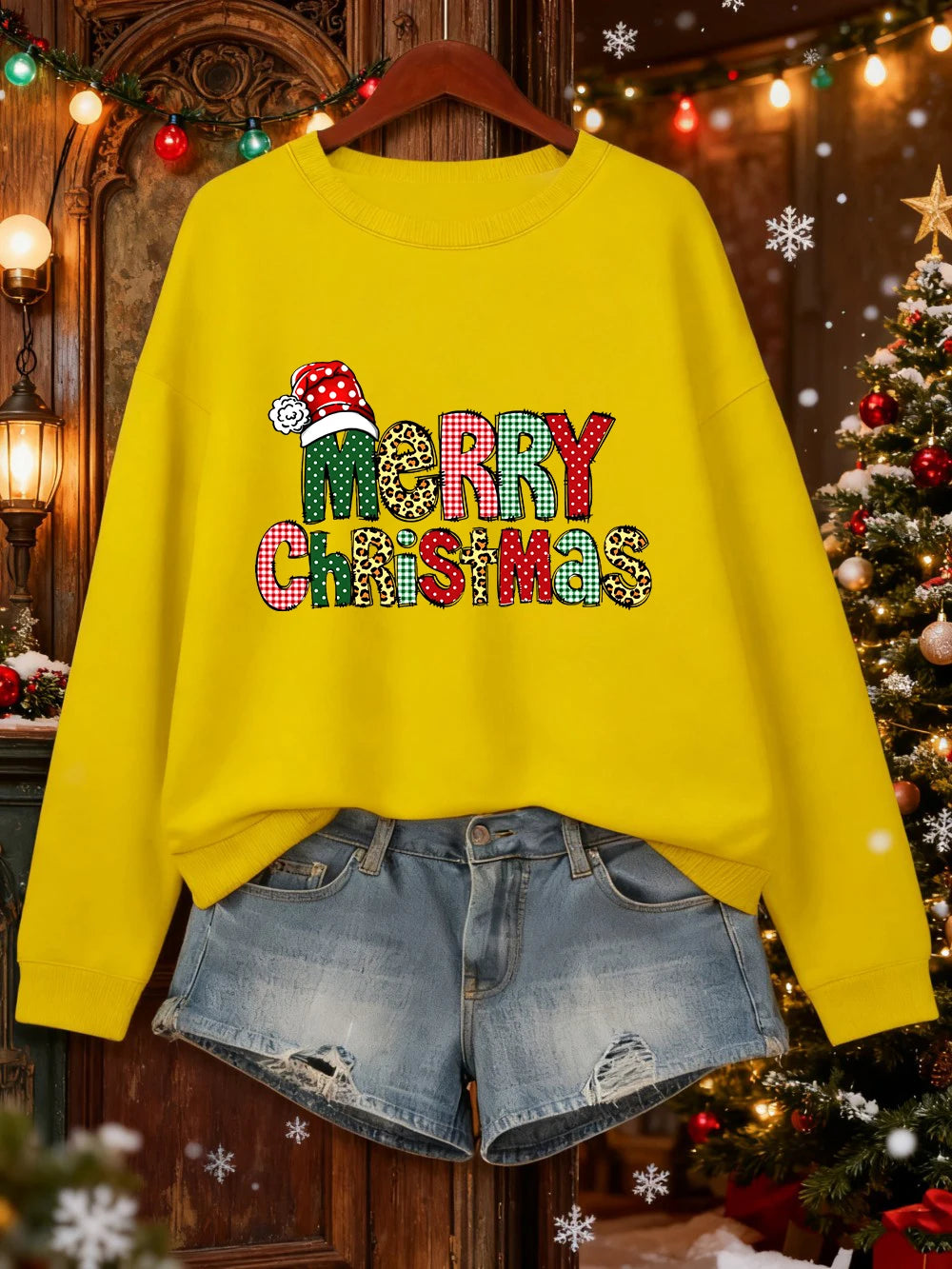 Merry Christmas Colorful Letter Prints Sweatshirts Womens Loose Casual Hoodies Fleece Warm Crewneck Pullover Winter Soft Clothes
