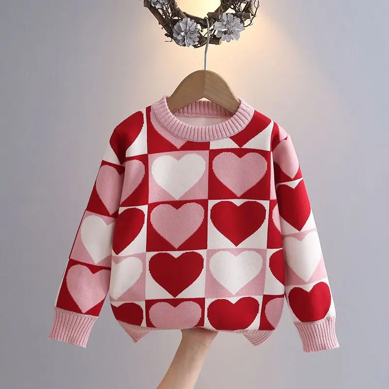 Girls' Sweater Thickened Autumn/Winter New Fashionable Western Style Children's Knitted Sweater Girls' Top Sweet and Cute
