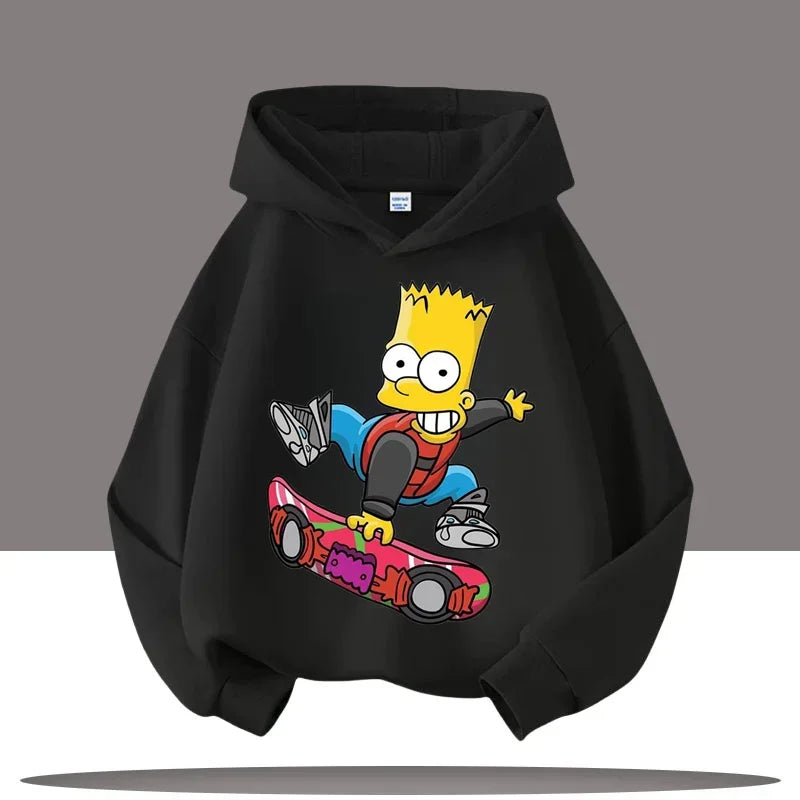 2025 New Style Boys' Sport Shirt Girls' Casual Top Simpson Bart Cartoon Print Children's Hooded Coat Fall/Winter Clothing