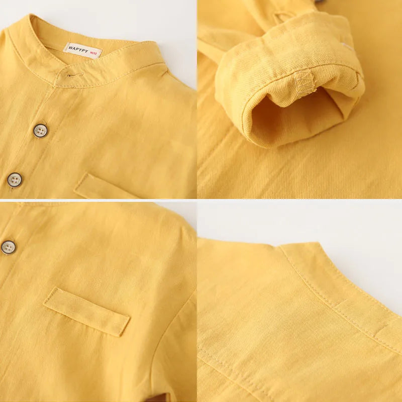 Boys Clothes Baby Boy Shirt Buttons Soft Cotton Kids Blouse Boutique Infantil 1 to 2 3 4 5 6 7 Yrs Casual White Blue Yellow Tops