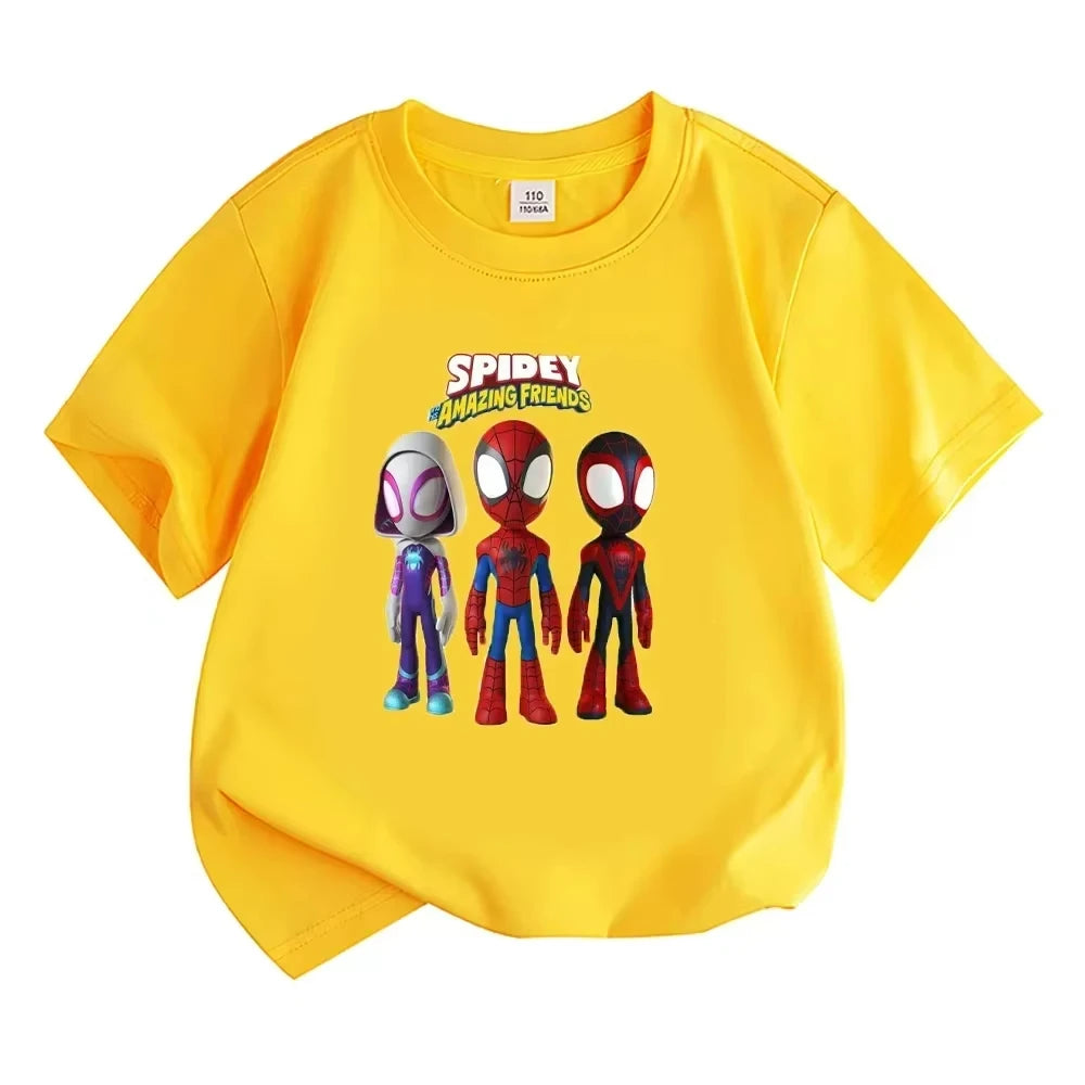 Summer Spidey His Amazing Friends Children's T-shirts Kid Tshirts Comfortable Cotton Kid Tee Tops Pattern Boys Girl Short Sleeve