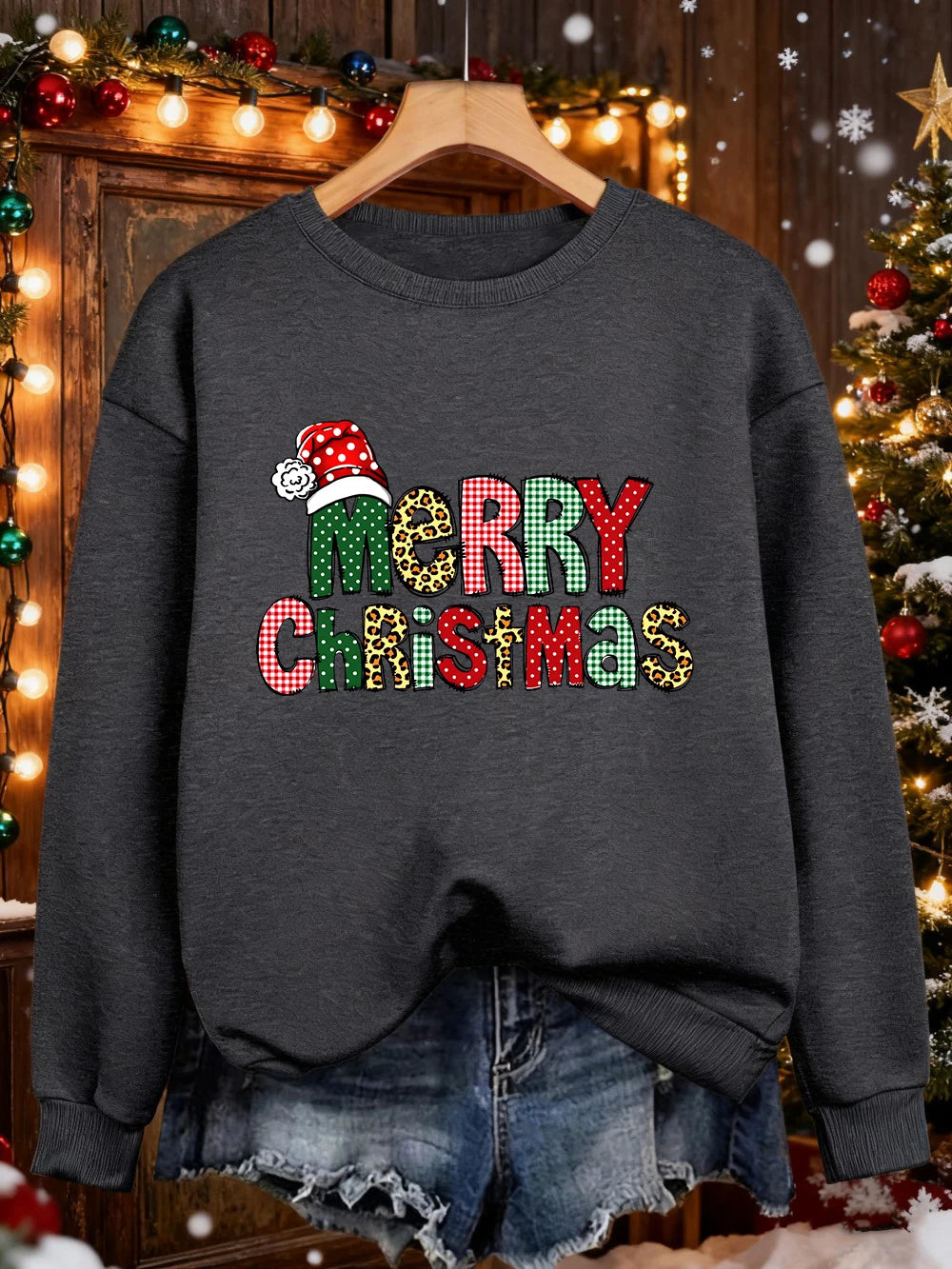 Merry Christmas Colorful Letter Prints Sweatshirts Womens Loose Casual Hoodies Fleece Warm Crewneck Pullover Winter Soft Clothes