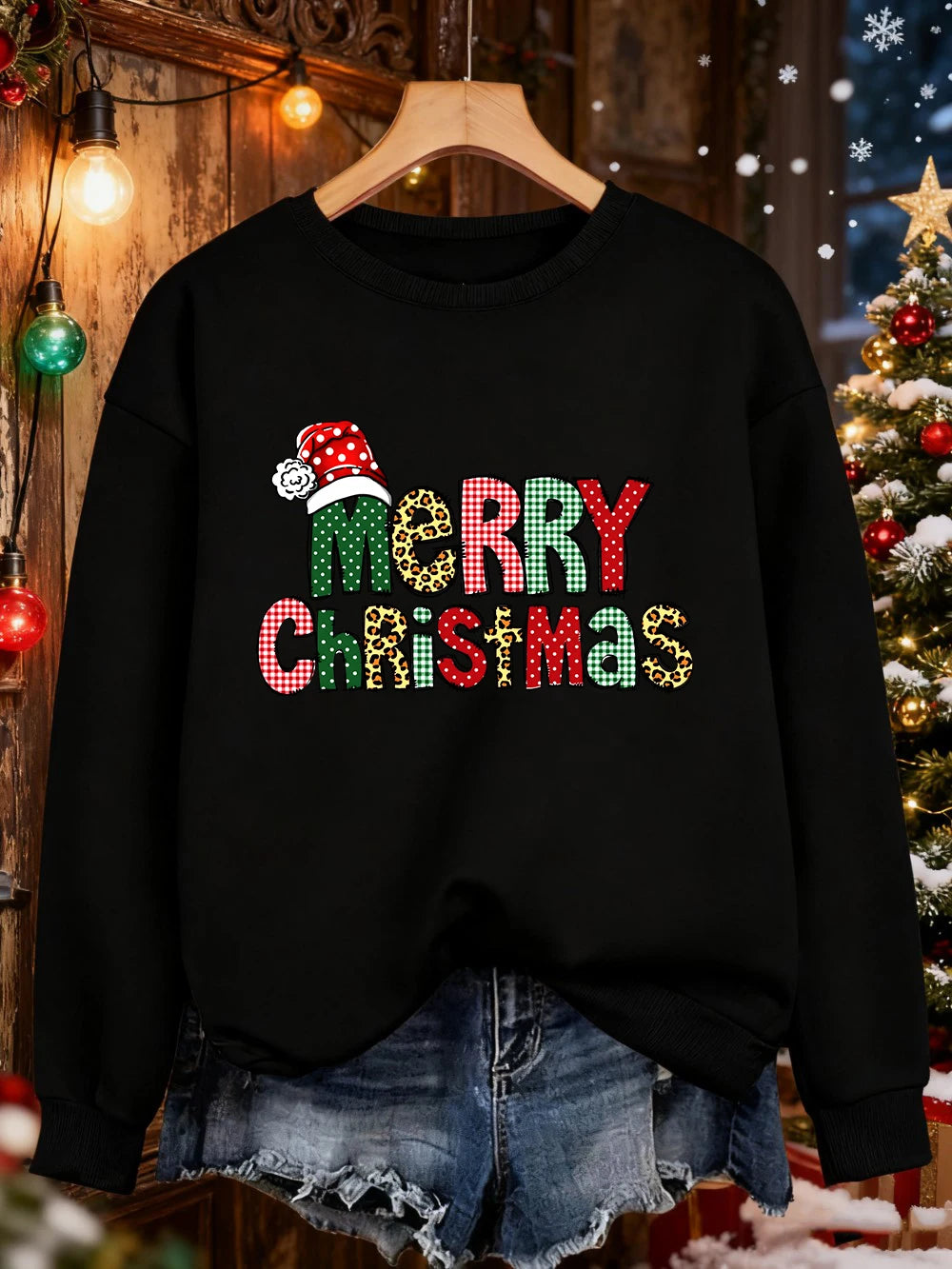 Merry Christmas Colorful Letter Prints Sweatshirts Womens Loose Casual Hoodies Fleece Warm Crewneck Pullover Winter Soft Clothes