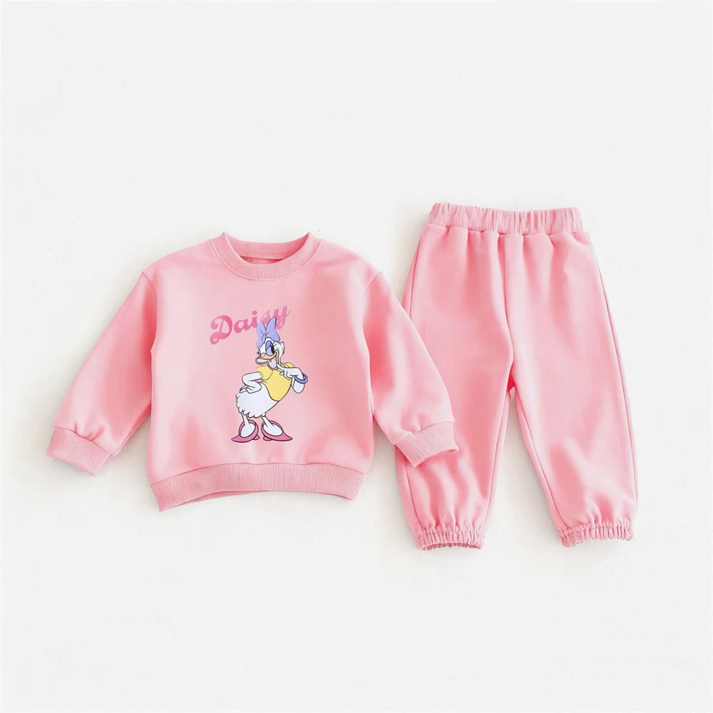 Cartoon Stitch Printed Sweatshirt Loose Pants Two Piece Set Kids 2026 Autumn Clothing Cute Hoodie All-match Pants For Girls