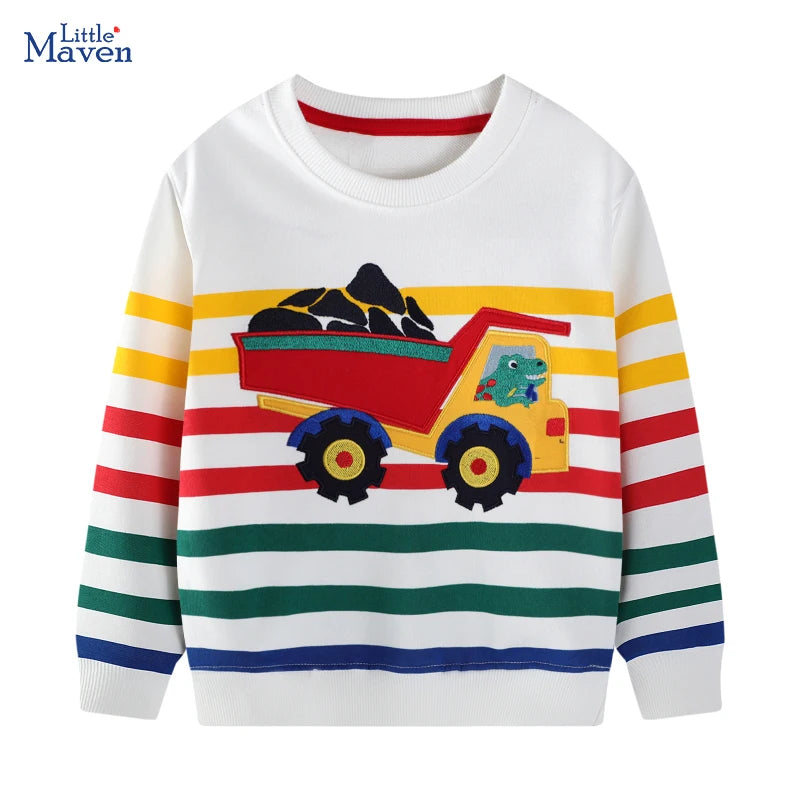 Little maven Children’s Clothing 2025 Autumn Baby Boys Sweatshirt Spring Cotton Cartoon Excavator Toddler Kids Clothes 2-7 year