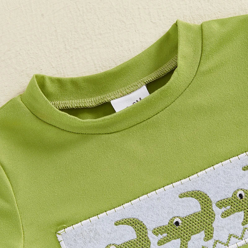 2Pcs Baby Boy Summer Outfits Short Sleeve Alligator Embroidery T-Shirt Pocket Shorts Set Clothes