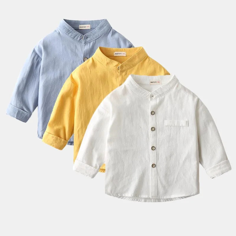 Boys Clothes Baby Boy Shirt Buttons Soft Cotton Kids Blouse Boutique Infantil 1 to 2 3 4 5 6 7 Yrs Casual White Blue Yellow Tops
