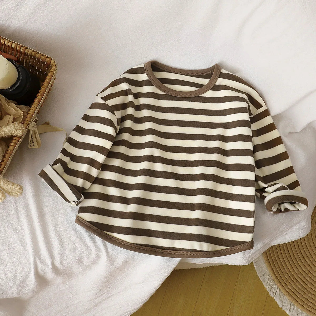 Spring Autumn New Children Casual T Shirt Loose Kids Striped T Shirts Soft Warm Tee Boys Girls Long Sleeve Tops Baby Clothes