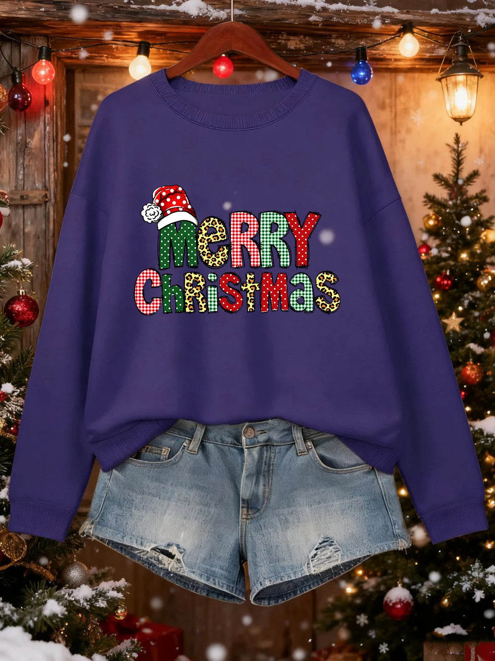 Merry Christmas Colorful Letter Prints Sweatshirts Womens Loose Casual Hoodies Fleece Warm Crewneck Pullover Winter Soft Clothes